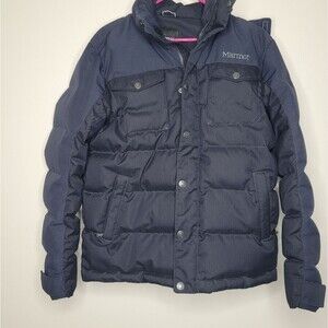Marmot Fordham blue down filled puffer zip front jacket with hood medium